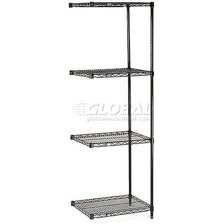 Nexel Black Epoxy, 4 Tier, Wire Shelving Add-On Unit, 24W x 18D x 86H A18248B